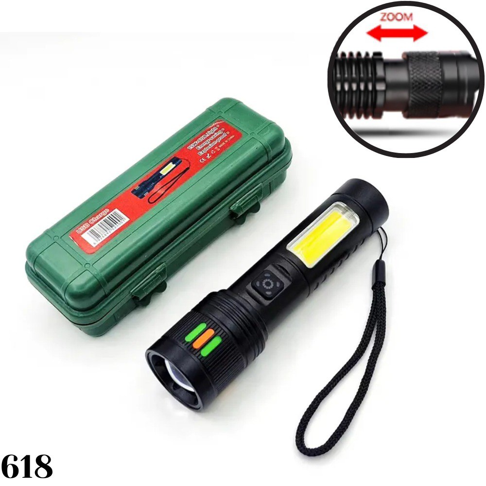 Linterna T6 Tactica Led Recargable Usb Zoom Aluminio Caja Verde 618